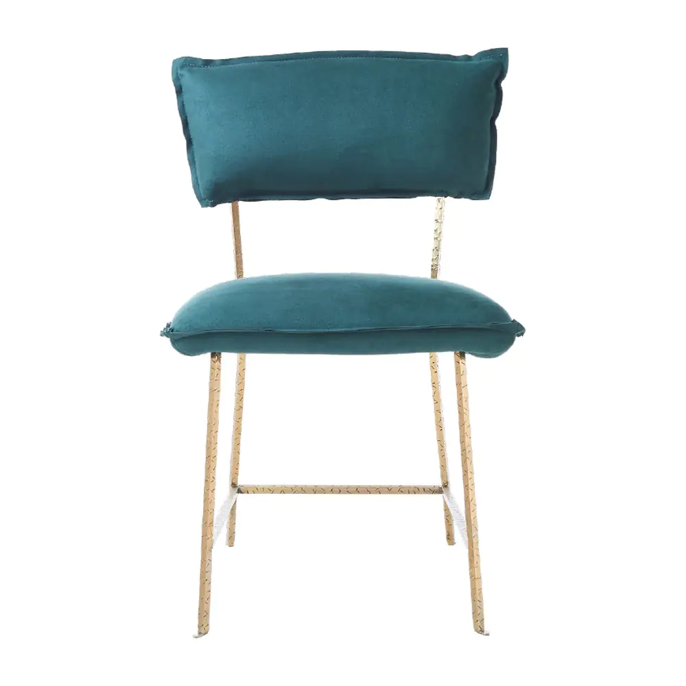 Jade Velvet Dining Chair - a teal cushion on a slim gold-tone frame (alternate view)