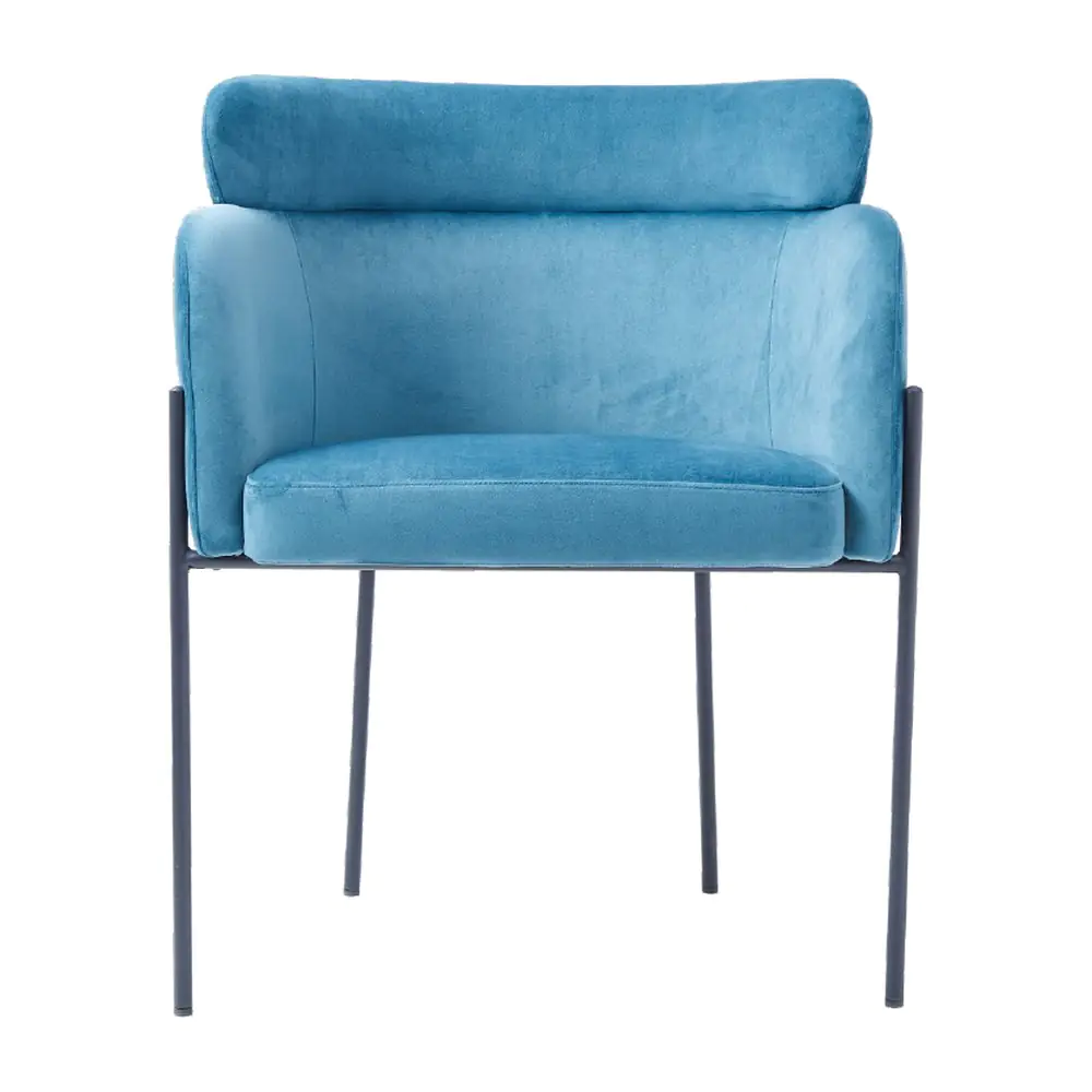 Azure Velvet Armchair - sky-blue velvet with a high, curved back (alternate view)