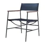 Safari Sling Armchair - a black sling seat, walnut arms and a slim iron frame