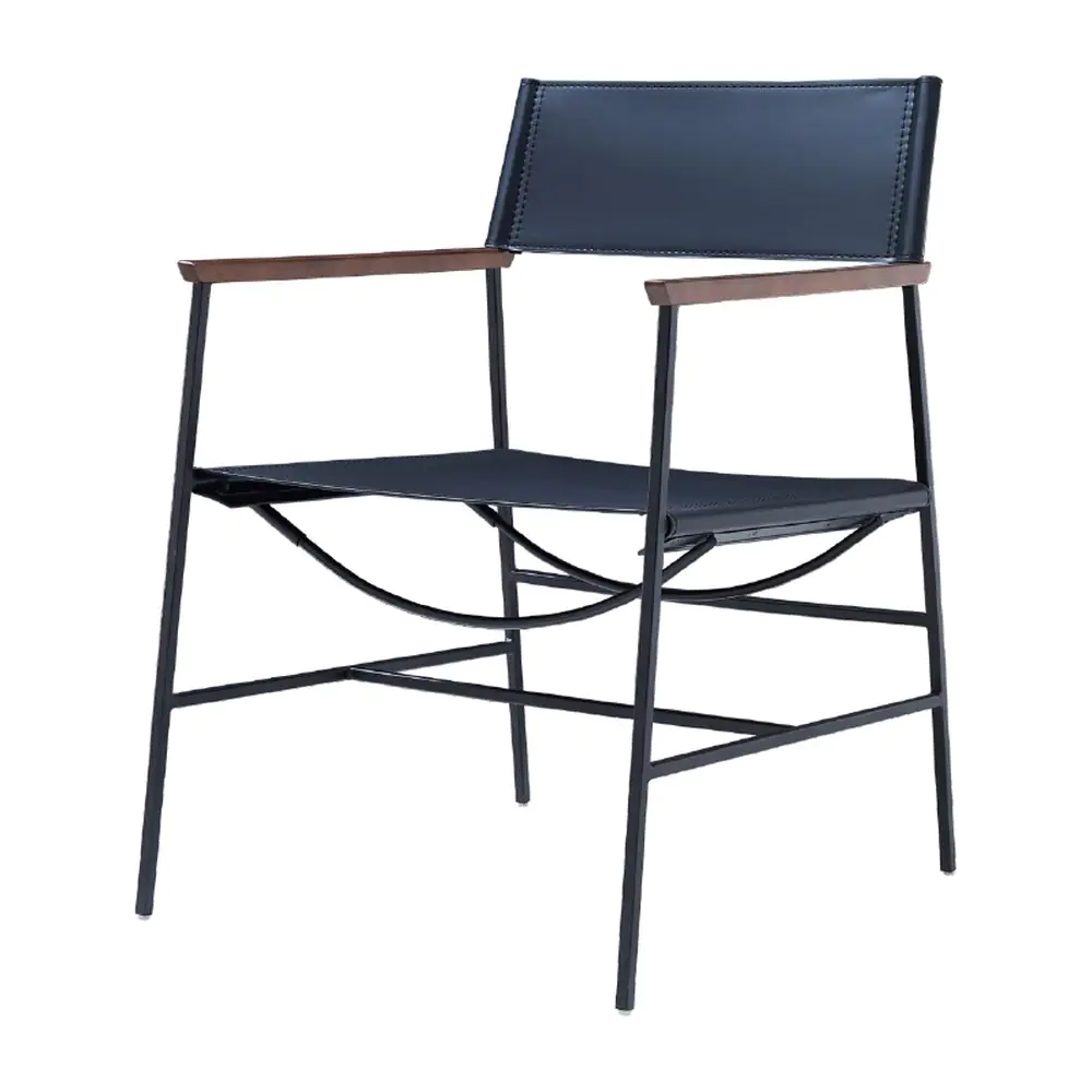 Safari Sling Armchair Safari Sling Armchair - a black sling seat, walnut arms and a slim iron frame