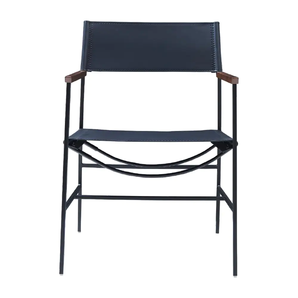 Safari Sling Armchair - a black sling seat, walnut arms and a slim iron frame (alternate view)