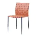 Weave Woven Leather Dining Chair - woven tan straps on a black frame