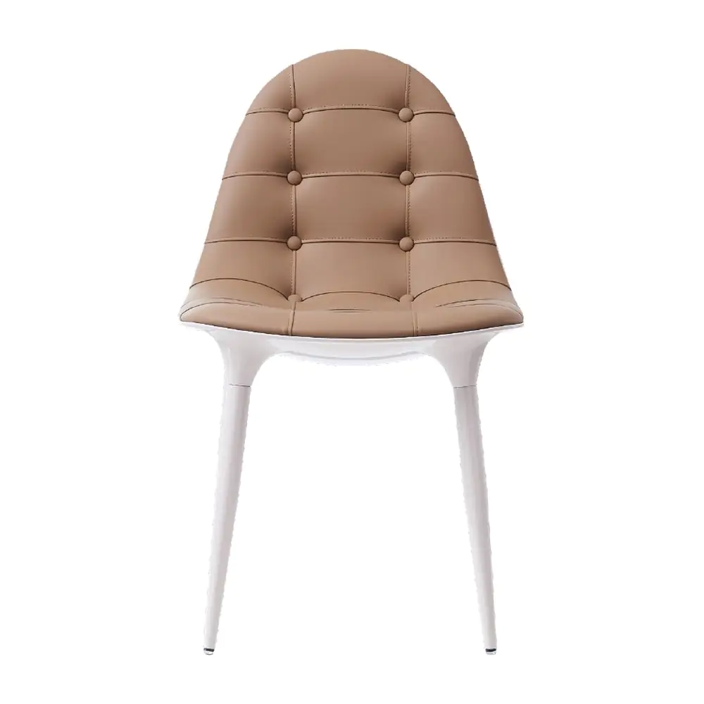 Bijou Button-Back Dining Chair - button-tufted caramel upholstery on pale legs (alternate view)
