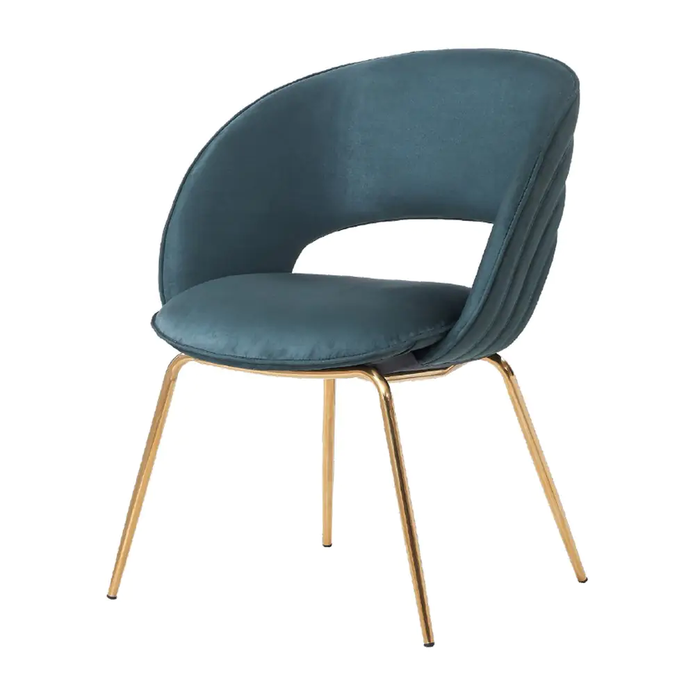 Conch Scalloped Dining Chair - a teal scalloped back on a brass-tone frame (alternate view)