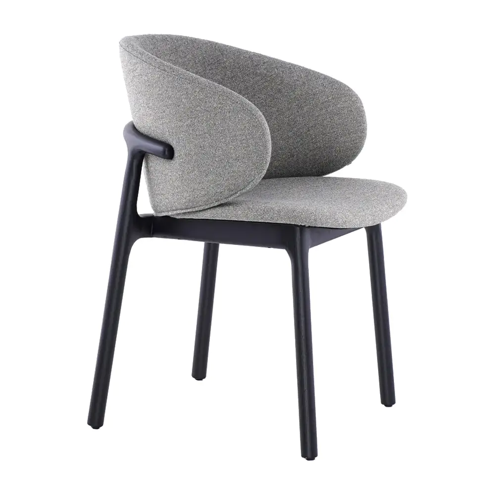 Wren Dining Armchair - a grey back, a taupe seat and a dark frame (alternate view)