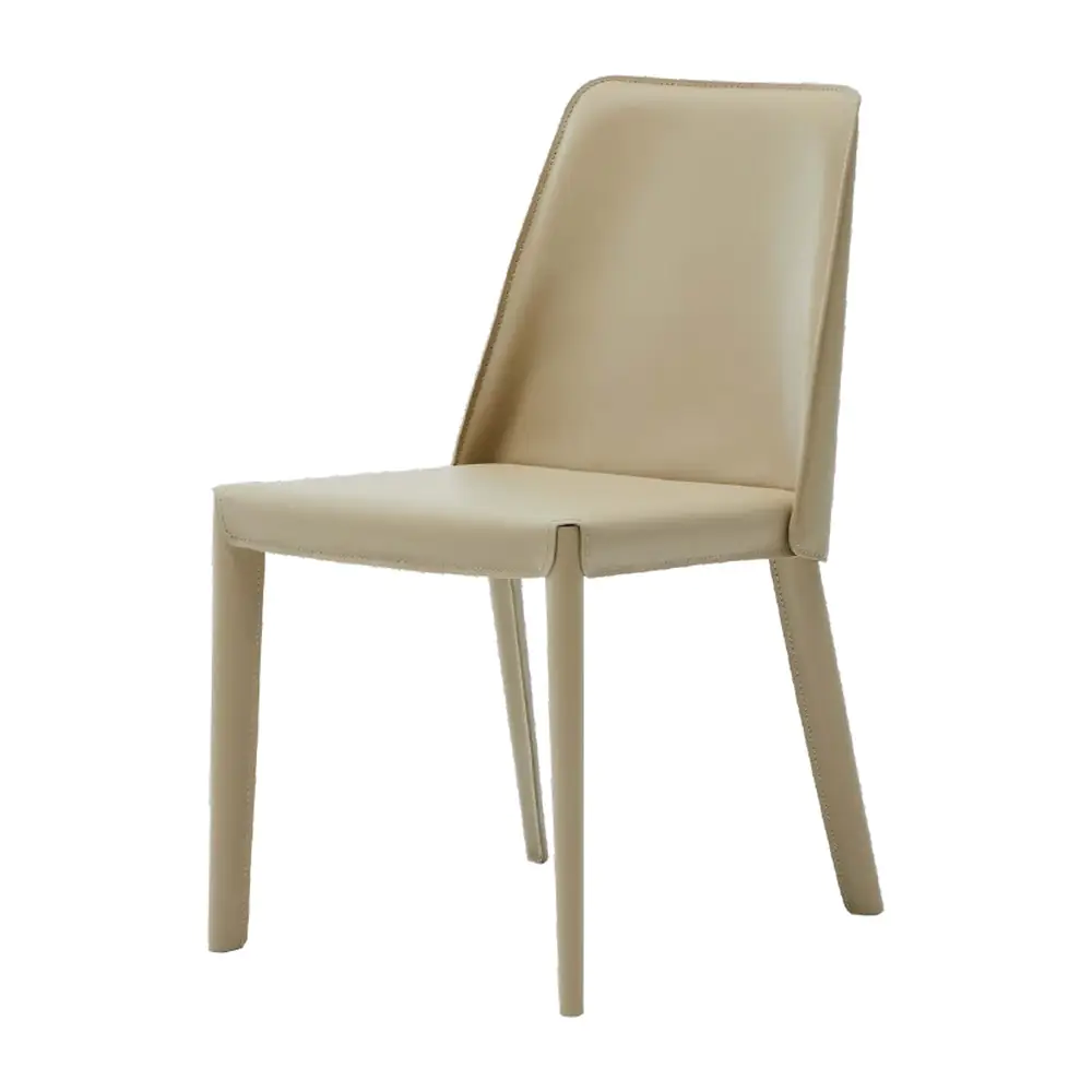 Sable Leather Dining Chair - a taupe high back with a clean profile