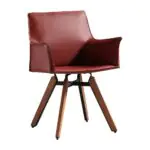 Merlot Leather Swivel Armchair - oxblood leather on walnut and black legs