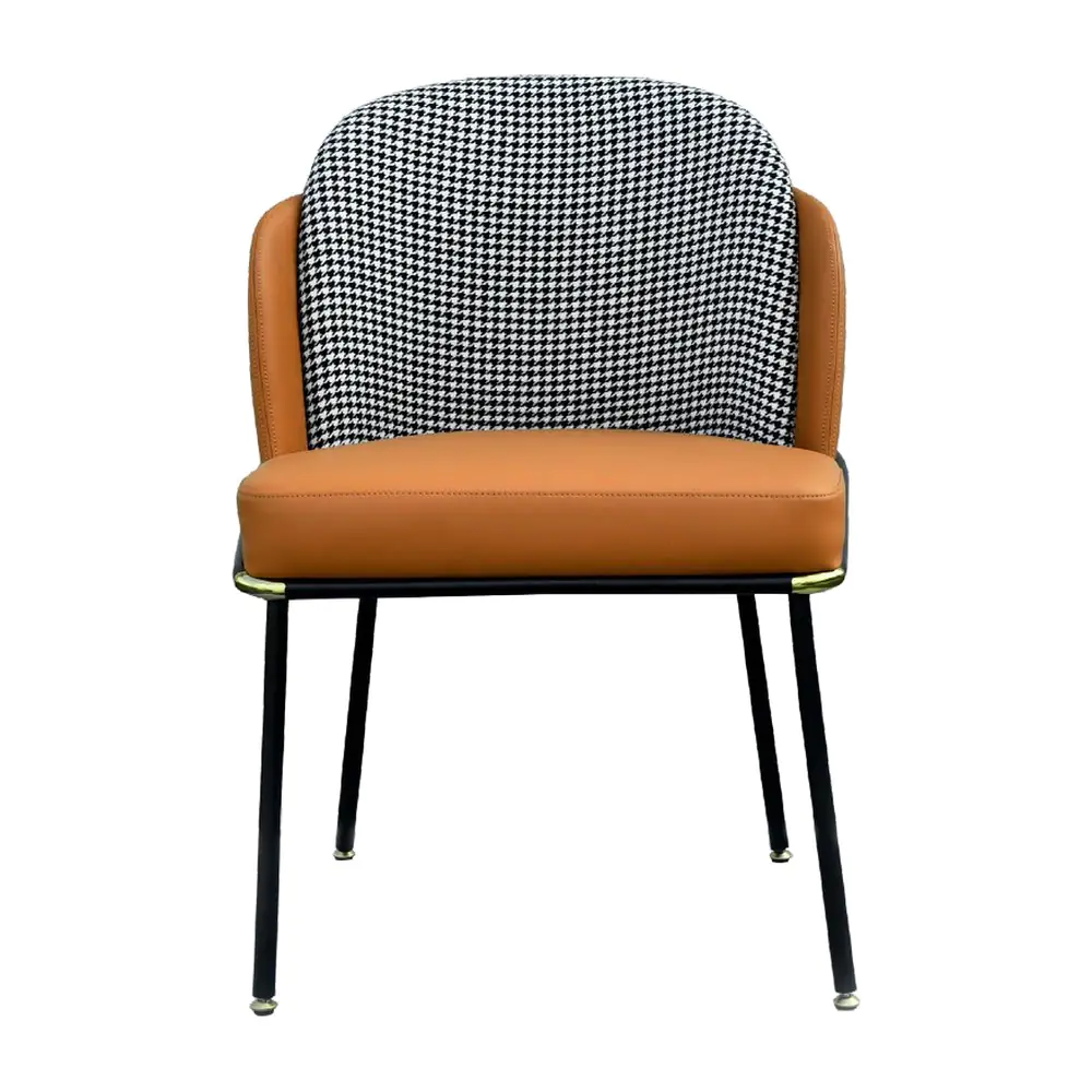Pied Dining Chair Pied Dining Chair - a houndstooth back with a tan seat on black legs