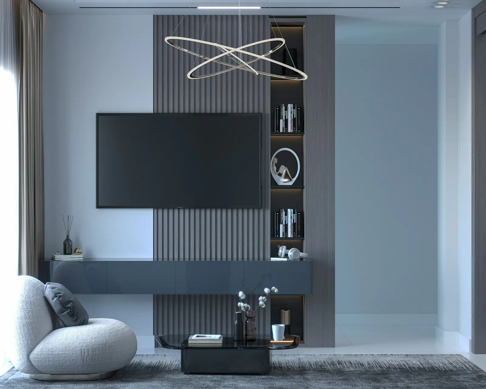 Fluted Walnut TV Wall by Crosby Fluted Walnut TV Wall by Crosby
