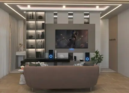 Slatted Oak TV Feature Wall by Crosby