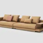 Tabor Leather Sofa with Side Shelf - tan leather, deep seats and an integrated side shelf