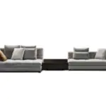 Lunar Split Sofa with Table - two pale grey modules joined by a dark central table