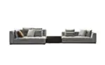 Lunar Split Sofa with Table - two pale grey modules joined by a dark central table