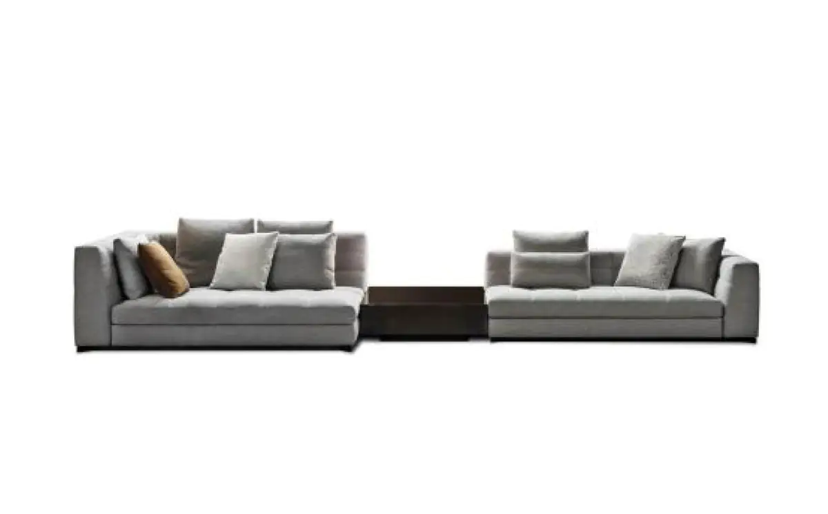 Lunar Split Sofa with Table Lunar Split Sofa with Table - two pale grey modules joined by a dark central table