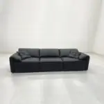 Onyx Black Leather Sofa - deep black leather seats and relaxed back cushions