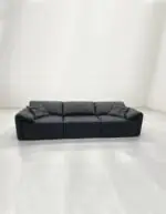 Onyx Black Leather Sofa - deep black leather seats and relaxed back cushions