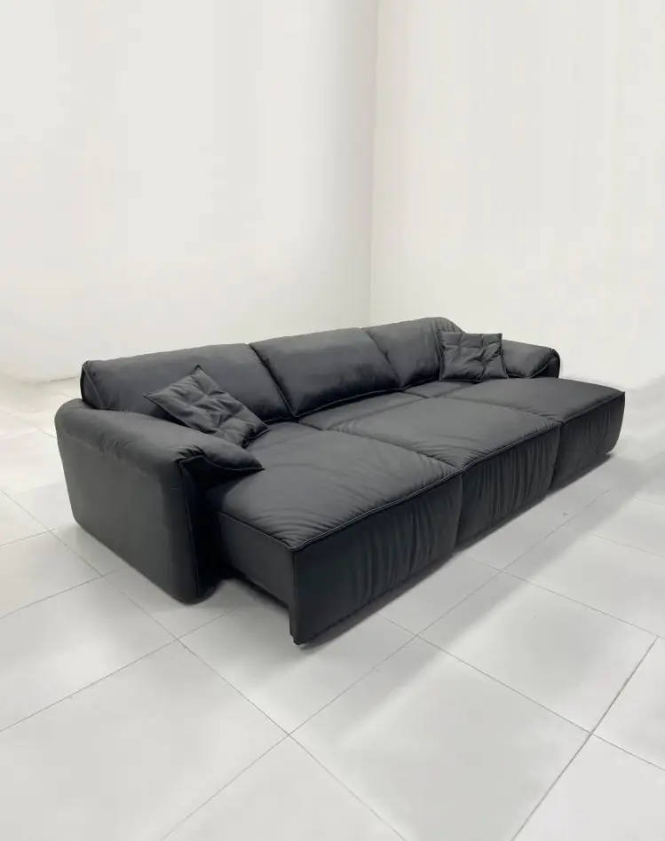 Onyx Black Leather Sofa - deep black leather seats and relaxed back cushions (alternate view)