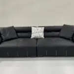 Basalt Leather Sofa - black leather with stitched panels and a generous depth