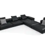 Noct L-Shaped Sofa - black leather sections with a matching ottoman corner