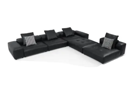 Noct L-Shaped Sofa - black leather sections with a matching ottoman corner