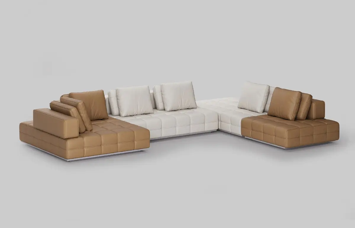 Sierra Modular Sectional - tan and ivory modules with raised side platforms