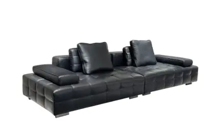Ebony Low Leather Sofa - black quilted leather with a low, wide stance