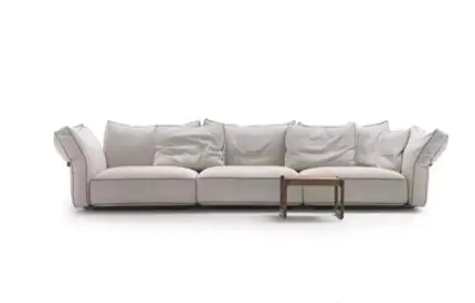 Plume Soft Cushion Sofa - relaxed ivory cushions on a slim base