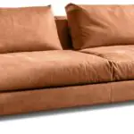 Tuscan Leather Sofa - tan leather with a brass-toned base detail